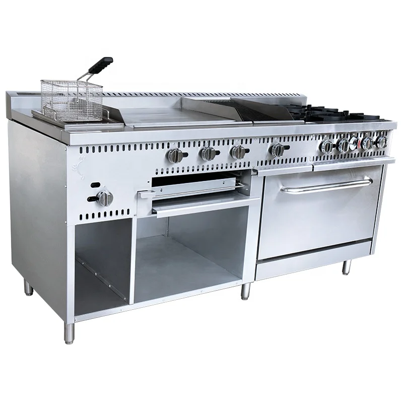 Restaurante Cozinhar Equipamento, 72 "Gama de Gás Comercial, 4 Queimador, Griddle, Salamander, Smoker, Fritadeira, Fritadeira