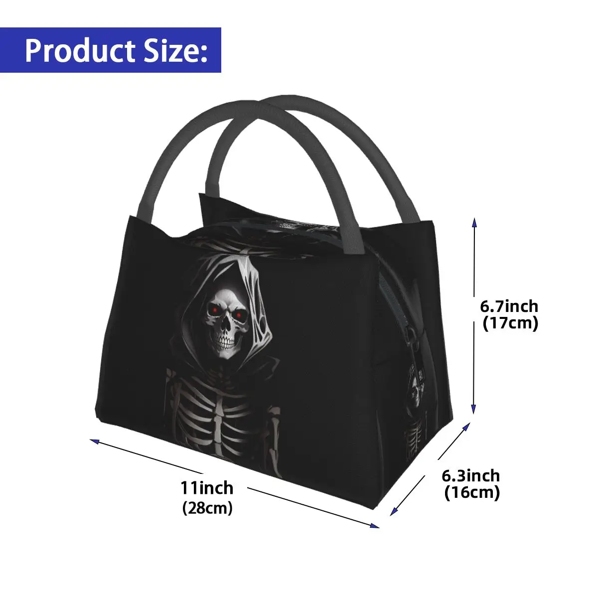 A Creepy Halloween Skeleton Skull Lunch Bag for Women Picnic Storage Food Boxes Container Cooler Thermal Lunch Box Tote
