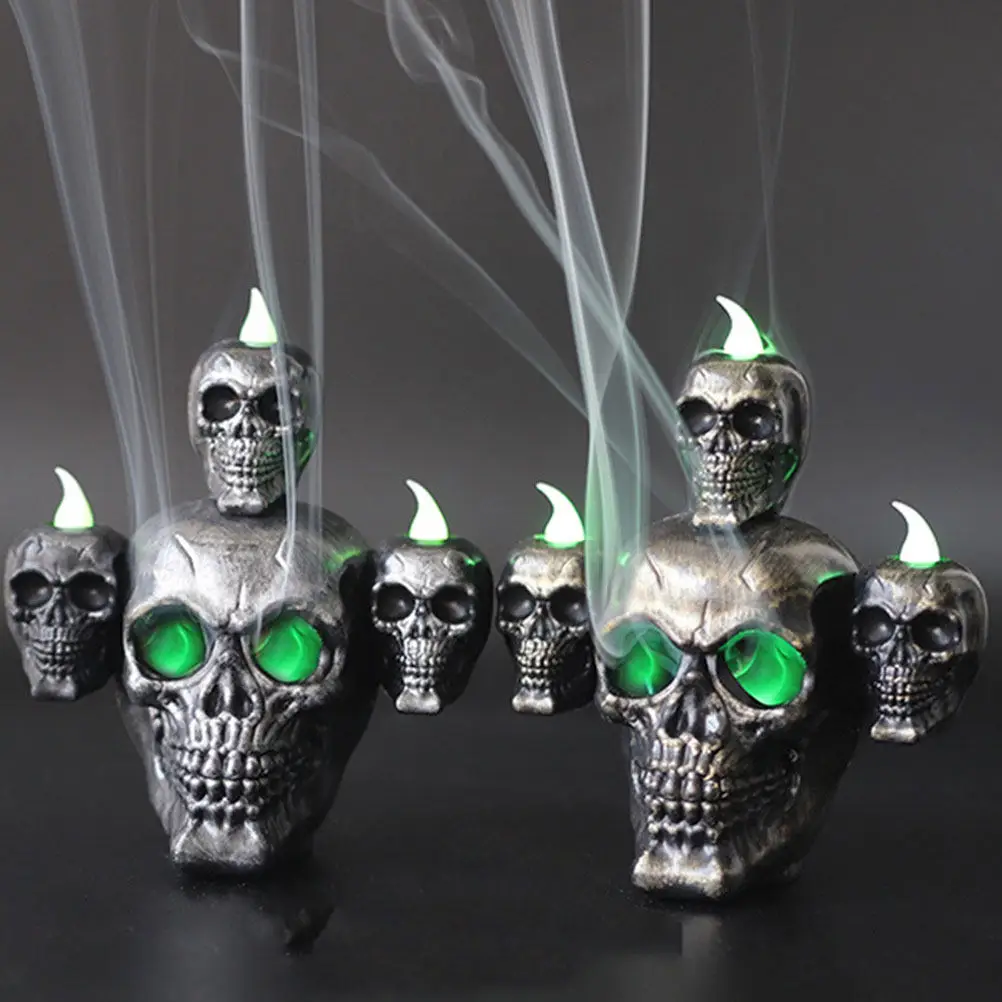 1-4PCS Flameless LED Skull Candle Resin Decor Battery Operated with Smoky Sandalwood Scent for Haunted House Halloween Gift