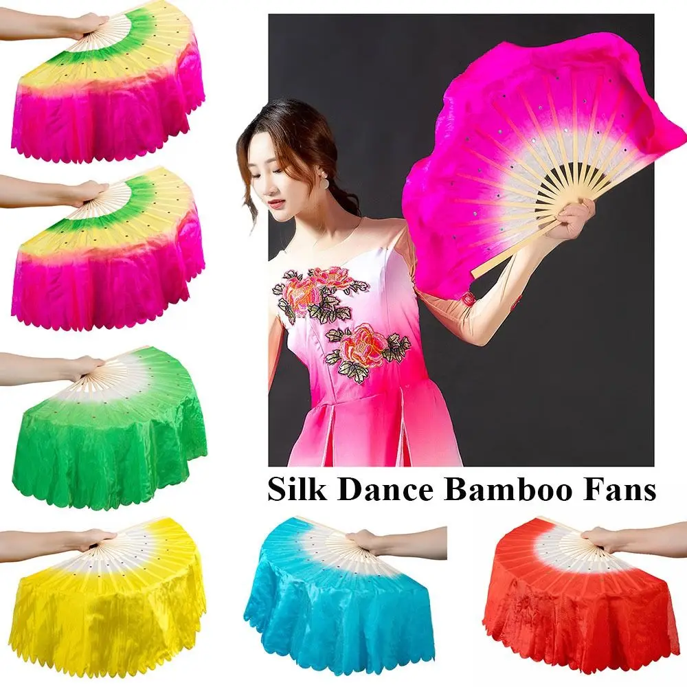 Kid Women Long Imitation Dancer Practice Rayon Silk Fans Long Silk Fans Belly Dancing Fan Silk Fans