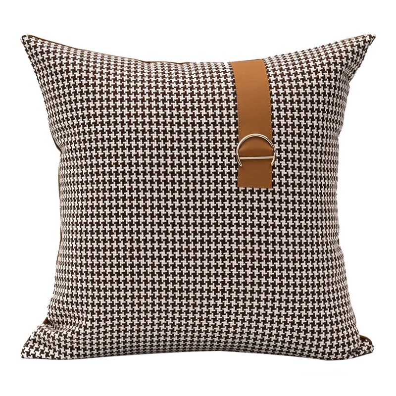 

Croker Horse 45x45cm Throw Pillow Cushion Cover - Houndstooth Style With Pu Leather Modern Design Couch Sofa Pillow Without Core