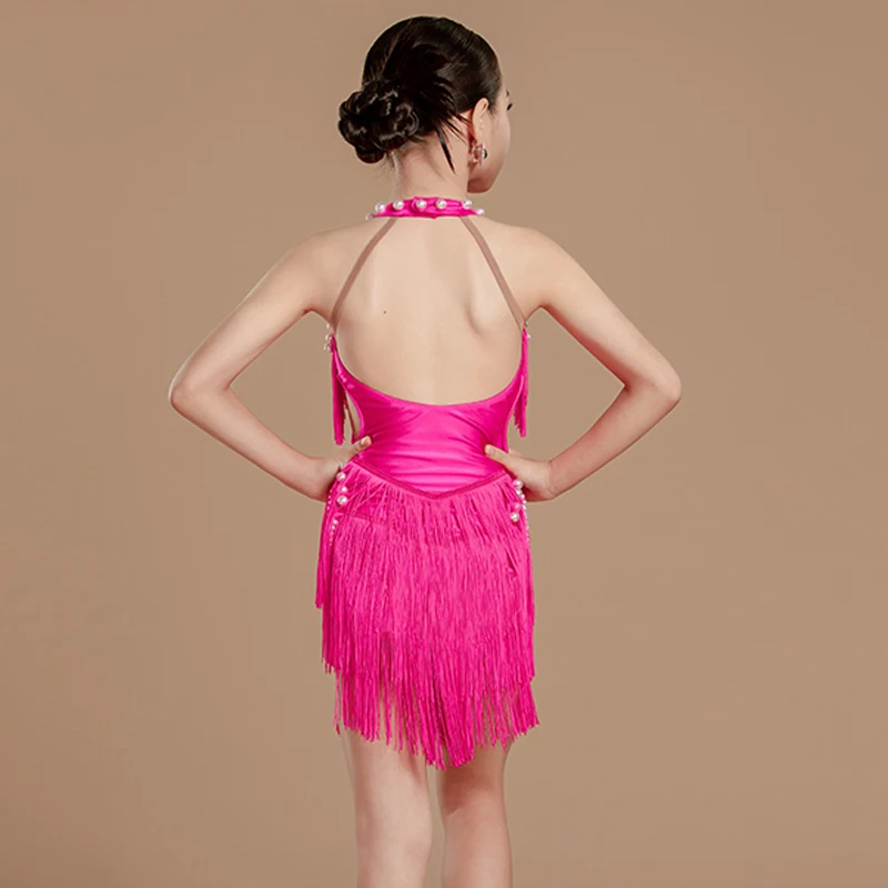 Sem mangas completo franjas vestido de dança latina meninas chacha roupas de dança latina traje crianças rumba salsa ternos de dança de salão 14322
