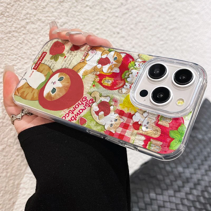 Cute Red Hat Cat Strawberry Phone Case for Samsung Galaxy S25 S24 Ultra S23 FE S22 Plus A55 A54 A15 A35 A34 A05S A05 5G Cover - náhled 6