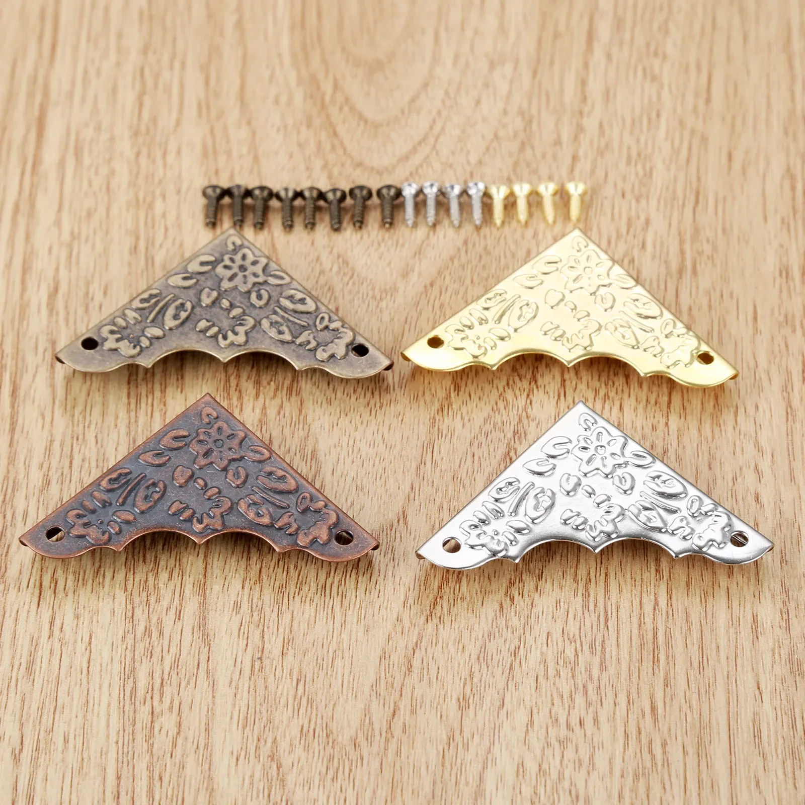 4pcs/set Corner Protectors Antique Bronze/Gold/Silver/Red Copper Jewelry Box Feet Wood Case Desk Leg Decor Guard  w/screws 37mm