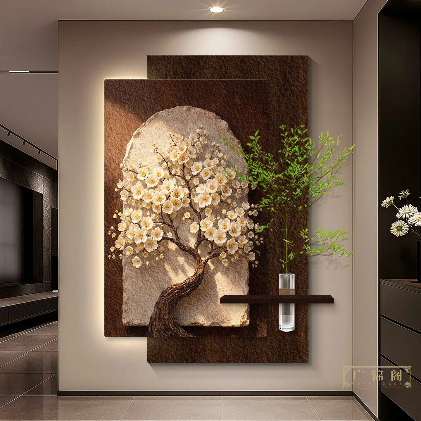 Hanging paintings in the entrance of the Wealth Tree, with a high-end three-dimensional light painting, featuring ancient and re