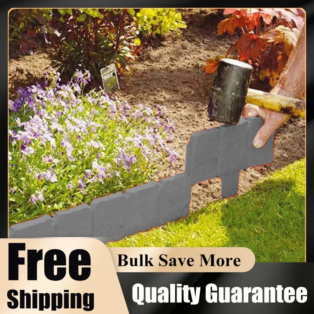 10pcs Imitation Stone Brick 9.84x9.06Inch Plastic Flower Beds Border Insert DIY Easy Installation for Outdoor Patio Balcony Yard