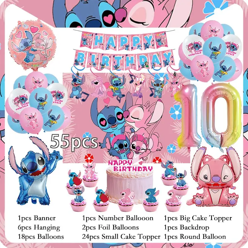 Disney Stitch Theme Birthday Party Decoration Set di stoviglie Pink Lilo And Stitch Angle Balloon Decor Supplies Kit per bambine