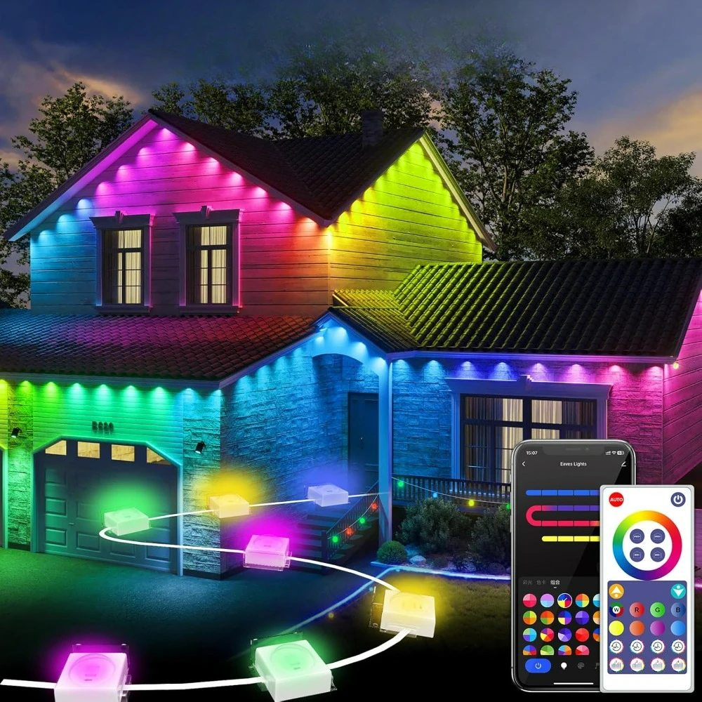 

Smart Permanent Outdoor Lights, 100ft Smart Eave Lights with 72 LED Bulbs IP67 Waterproof DIY Multicolor for House Christmas