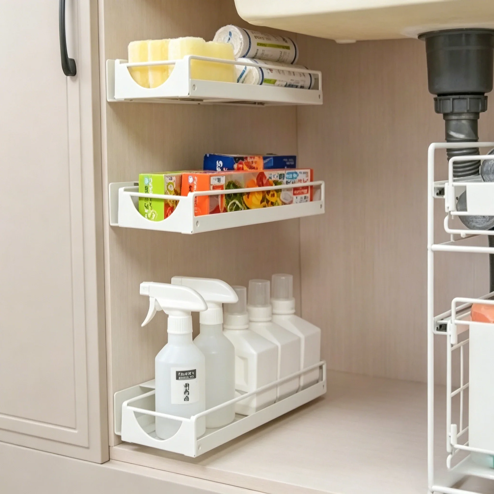 Pull Out Narrow Under Sink Rack Slide Drawer Organizer Slim Space Saving Shelf for Kitchen Cabinet Snacks Home 슬라이딩 수납 선반