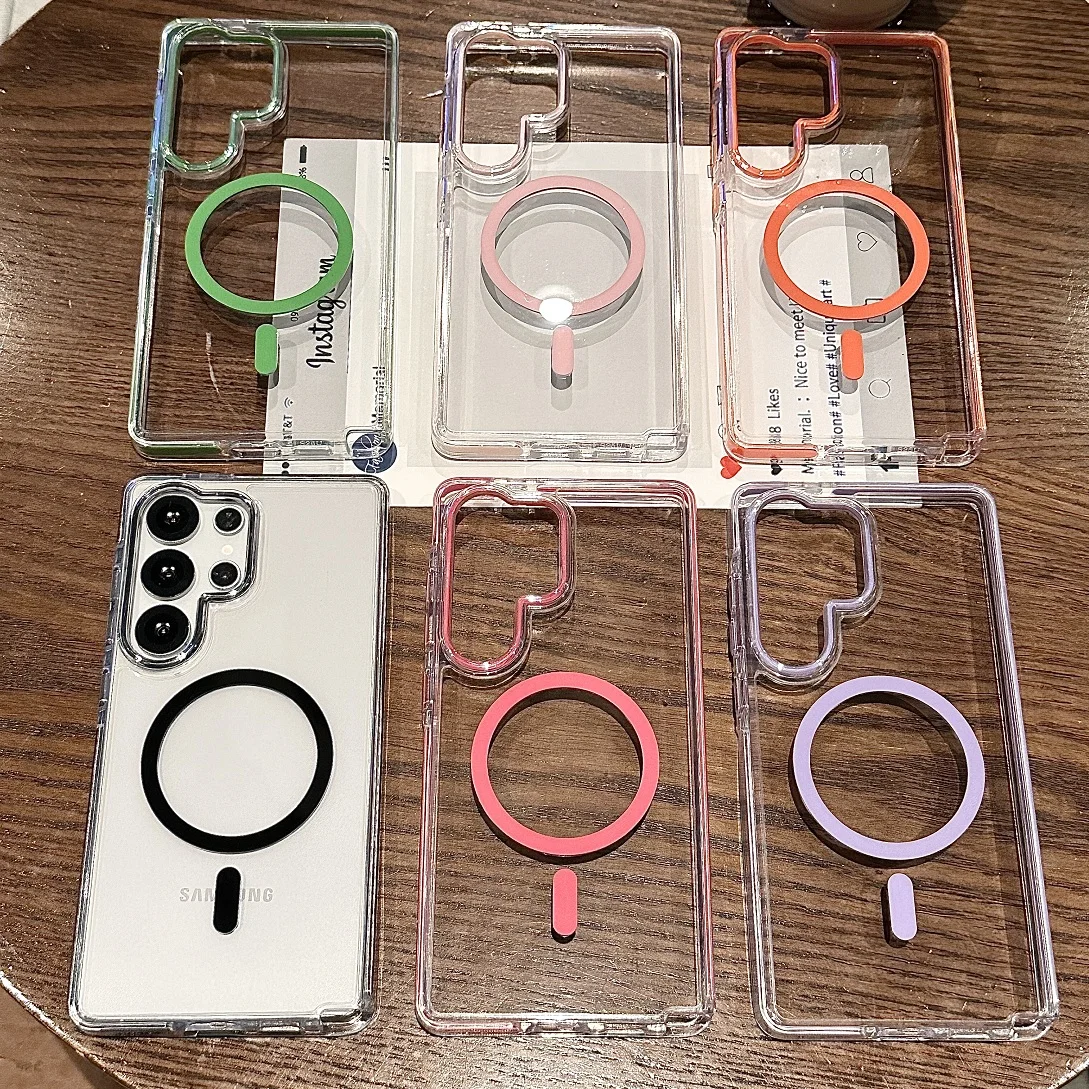 

High Quality Anti Yellow Anti Slip Clear Case For Samsung Galaxy S24 Plus S25 S26 Ultra A36 A56 Magnetic Wireless Charge Cover