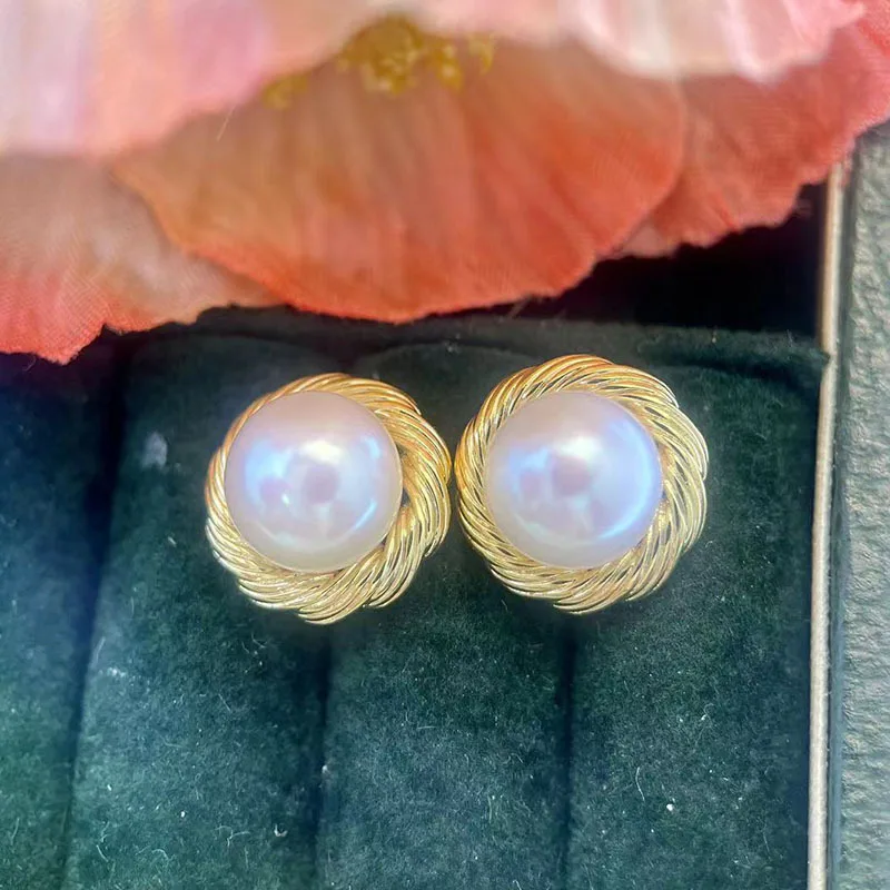 E110 Gold Plated Copper Bird's Nest S925 Sterling Silver Needle Pearl Stud Earrings Findings Jewelry Making DIY Jewelry Accessor
