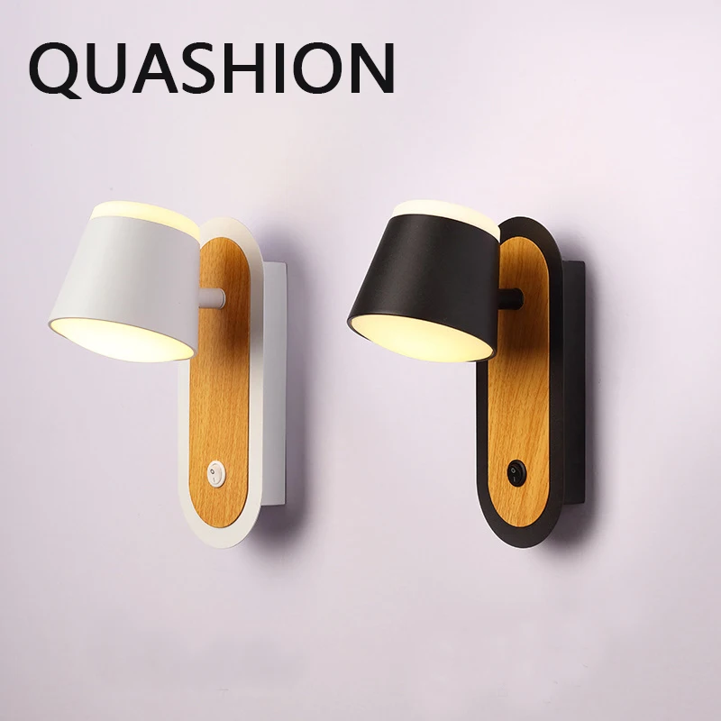 Modern Bedroom Decor Bedside Wall Lamp Metal Body Hydro Transfer Printing Wood Grain Light LED Rotatable Sconce Lustres Switches