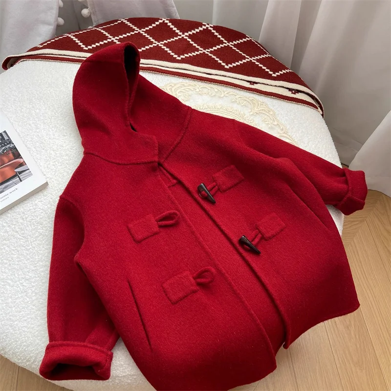 

Girls Woolen Coat Overcoat Jacket Windbreak Outerwear 2024 Cute Thicken Winter Warm Snowsuits Christmas Gift Children's Clothing