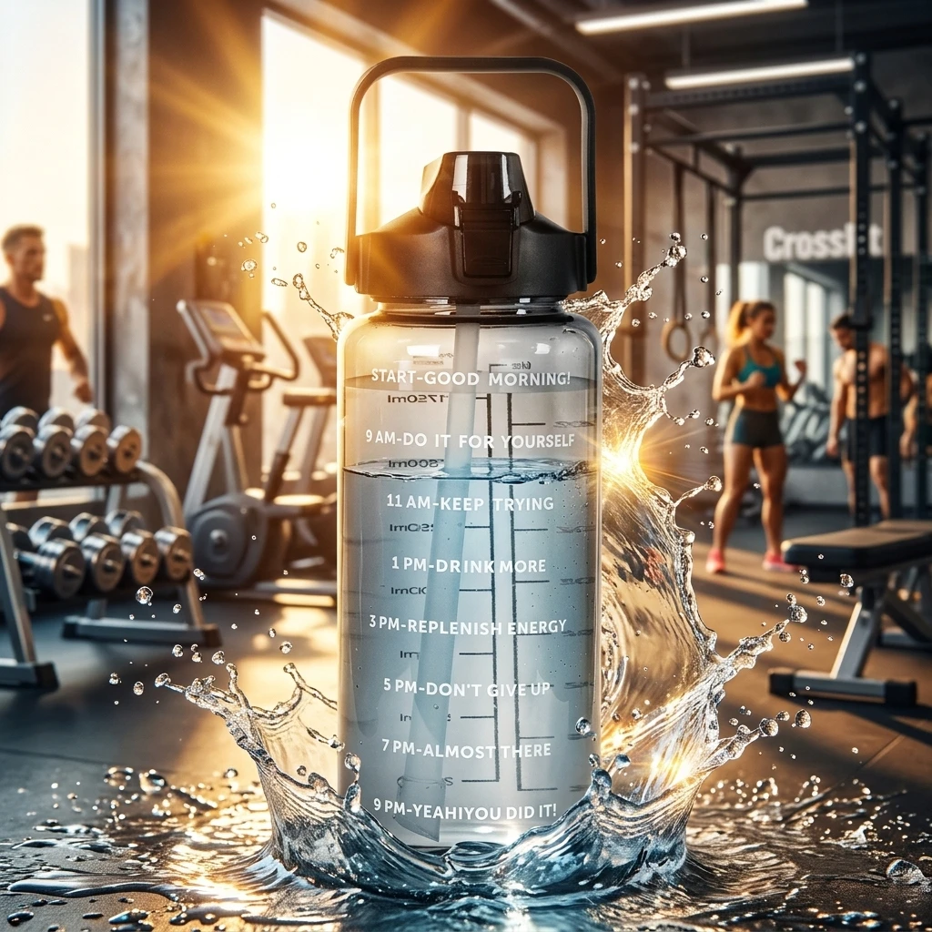 Premium 2L Water Bottle with Straw Time Marker Plastic Sports Cup Portable Fitness Jug for Outdoor Running Gym Adult Advanced