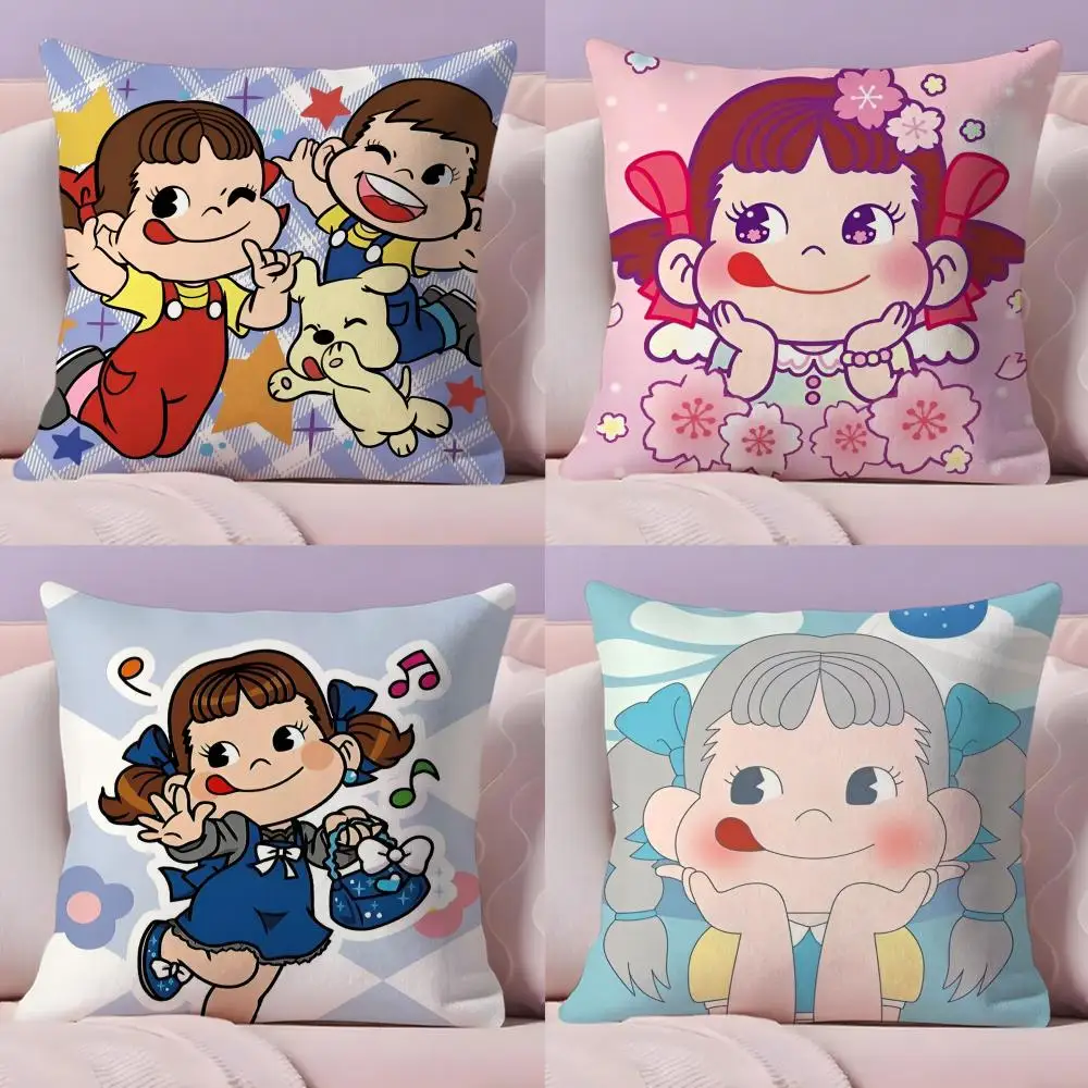 Funda de almohada F-Fujiya de marca Candy, funda de cojín corta de felpa con estampado de doble cara para el hogar, lavable a máquina, cálida funda de cojín de invierno