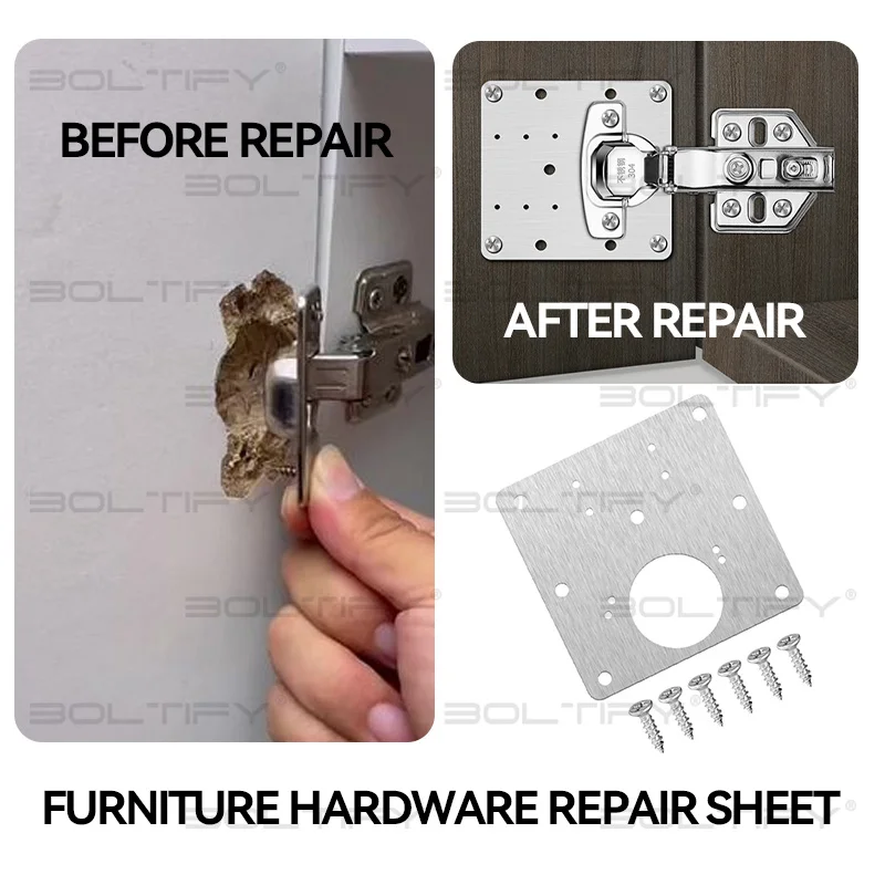 2-12Sets Hinge Repair Plate Kitchen Cabinet Door Hinges Mounting Plate with Screw Flat Fixing Brackets Furniture Hardware Tools