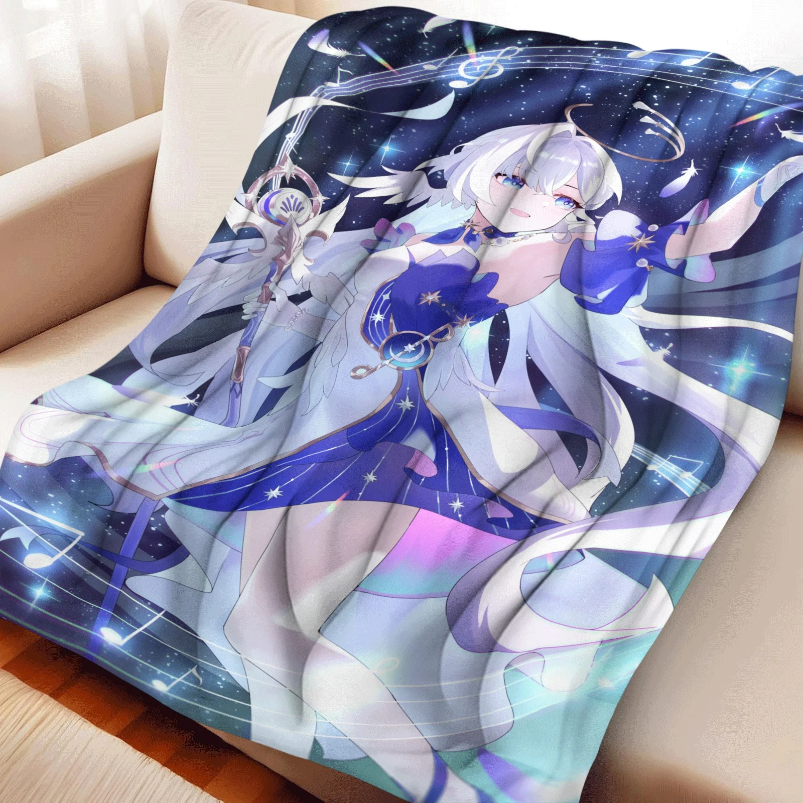 Anime Flannel Throw Blanket Robin Print White Hair Singer Girl Warm Sofa Bed Blanket Fan Gift