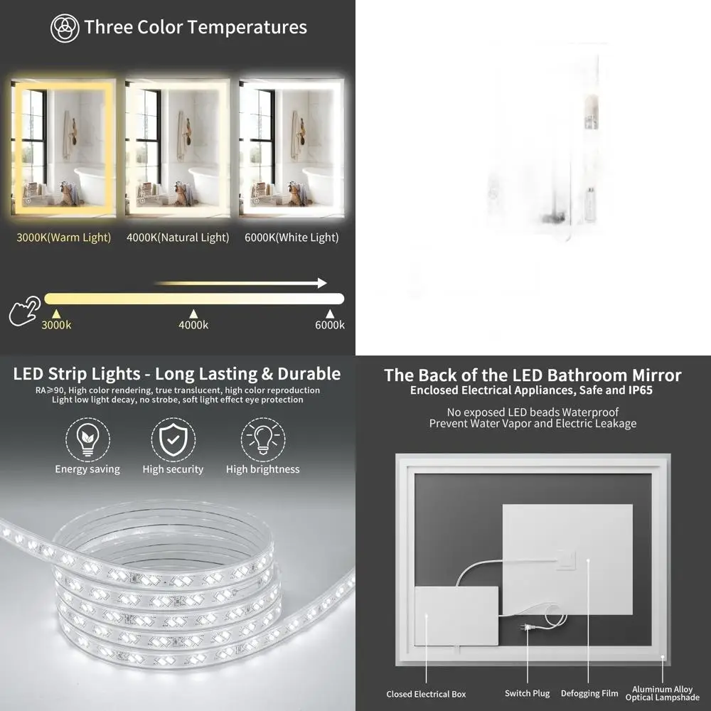 

LED Illuminated Mirror, 90 CRI Vanity Mirror with Front and Back Lighting, Shatterproof Bathroom Mirror for Easy Installation (I