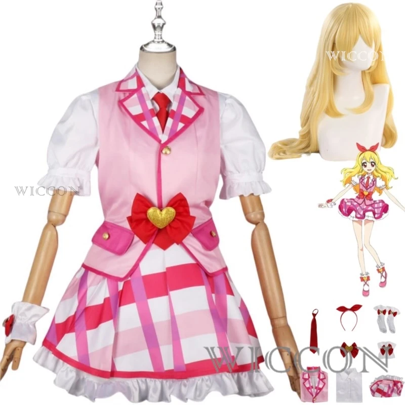 Anime Aikatsu！Hoshimiya Ichigo Cosplay Costume Wig Pink JK Uniform Skirt Adult Woman Kawaii Lovely Masquerade Ball Suit