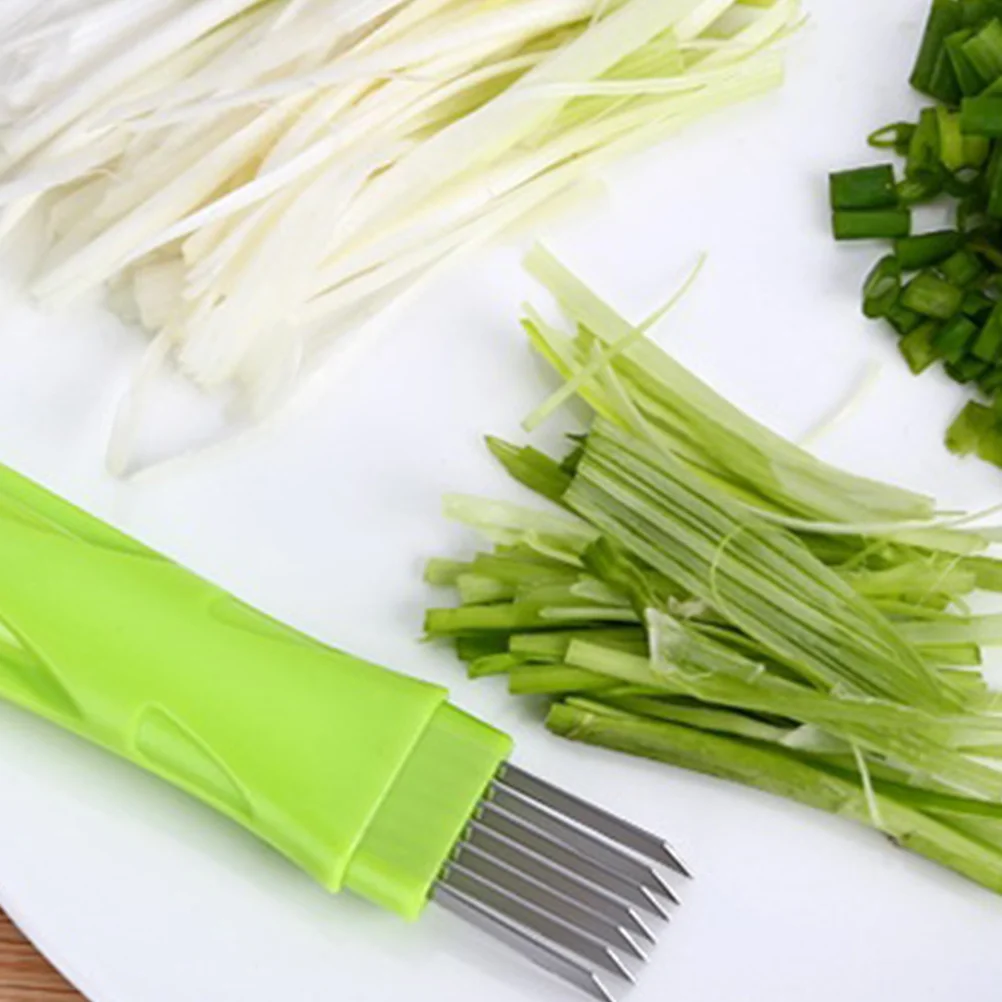 Stainless Steel Green Onion Cutter Green Handle 7 Blade Labor-Saving Non-Slip Vegetable Scallion Slicer Kitchen Cutting Tools