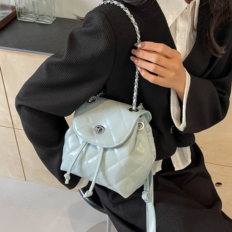 Simple High Quality Embroidered Thread Diamond Grid Shoulder Backpack Chain Bag сумка рюкзак mochila para mujeres sac