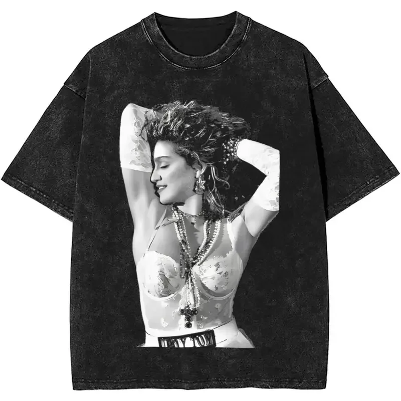 Madonna Music Singer T Shirt Hip Hop Washed 100% Cotton Oversize T-Shirts Vintage for Men Women Streetwear Tees