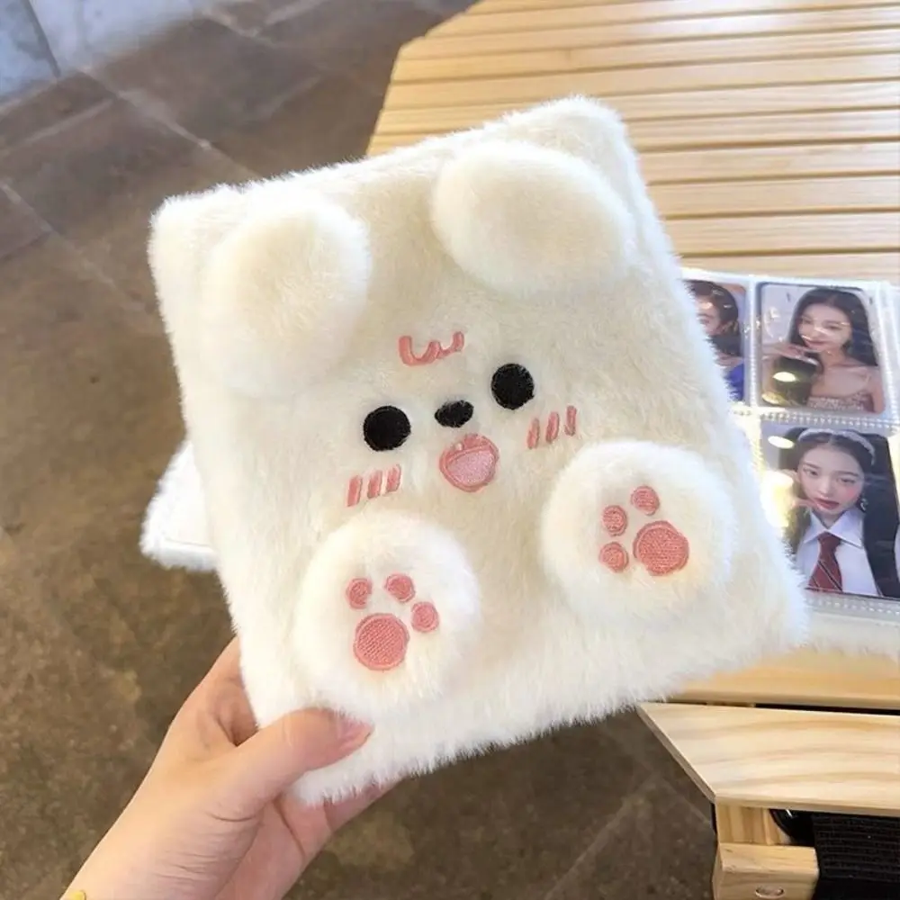 

Fluffy Bear Plush Binder Photocard Holder Cartoon Dog A6 Card Photocard Binder Loose Page 4 Grids Collect Album Notebook