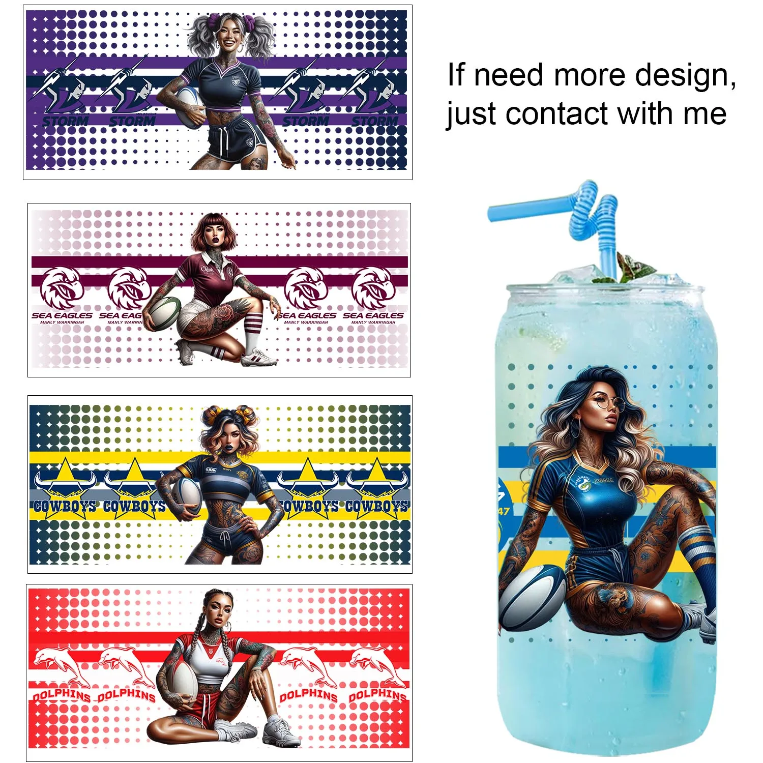 

Australia Rugby team girl easy peel waterproof Party DIY Decals 3D transfers uvdtf tumbler seal stickers 16oz uv dtf cup wraps