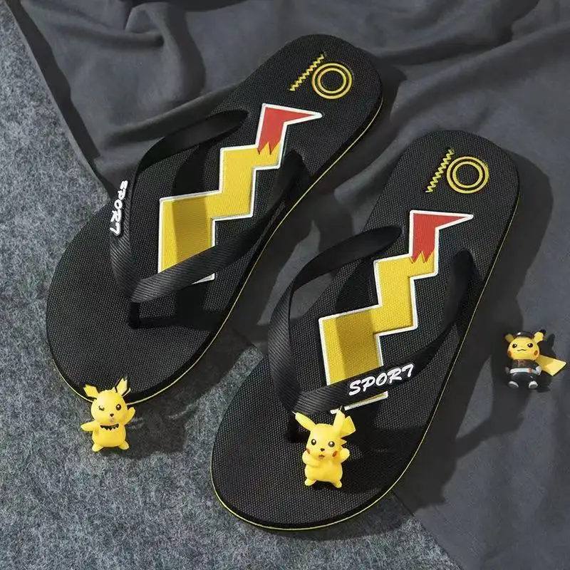 

real photo plus big size new Couple Home Female Cute Pikachu Indoor Bathroom Anti Slip fashion women flip flops man Slippers