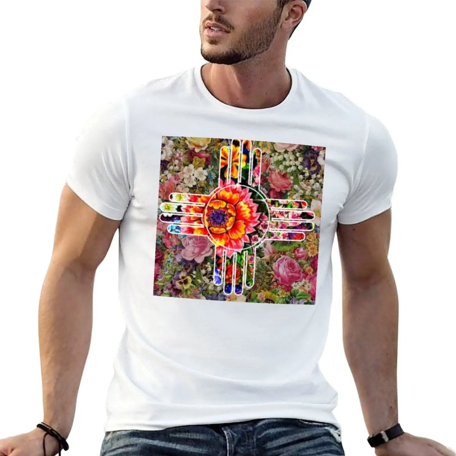 

Zia Symbol flag Floral Gift New Mexico Flowers T-Shirt t shirts cotton 100% t shirt men 100% cotton luxury brand T-Shirt