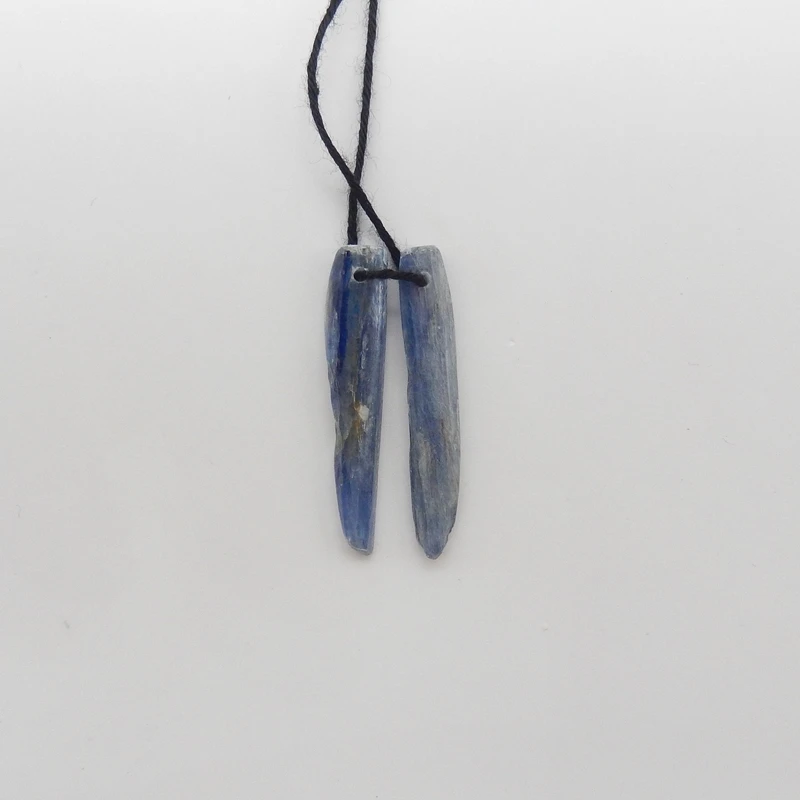 Natural Blue Kyanite Crystal Drilled Earring Beads 32x6x3mm 2.6g Unisex Adult Jewelry Making Gift