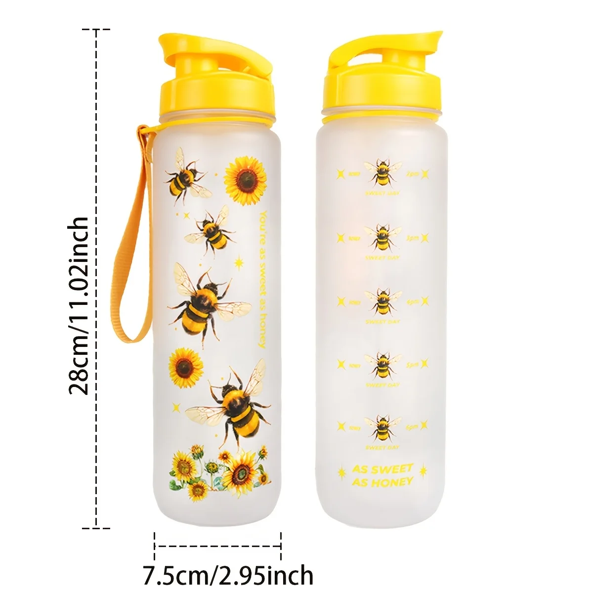 1000ml Plastic Water Bottle Bee & Sunflower Print Leakproof Portable Flip Top Lid Sports Water Jug for Gym Travel School Outdoor