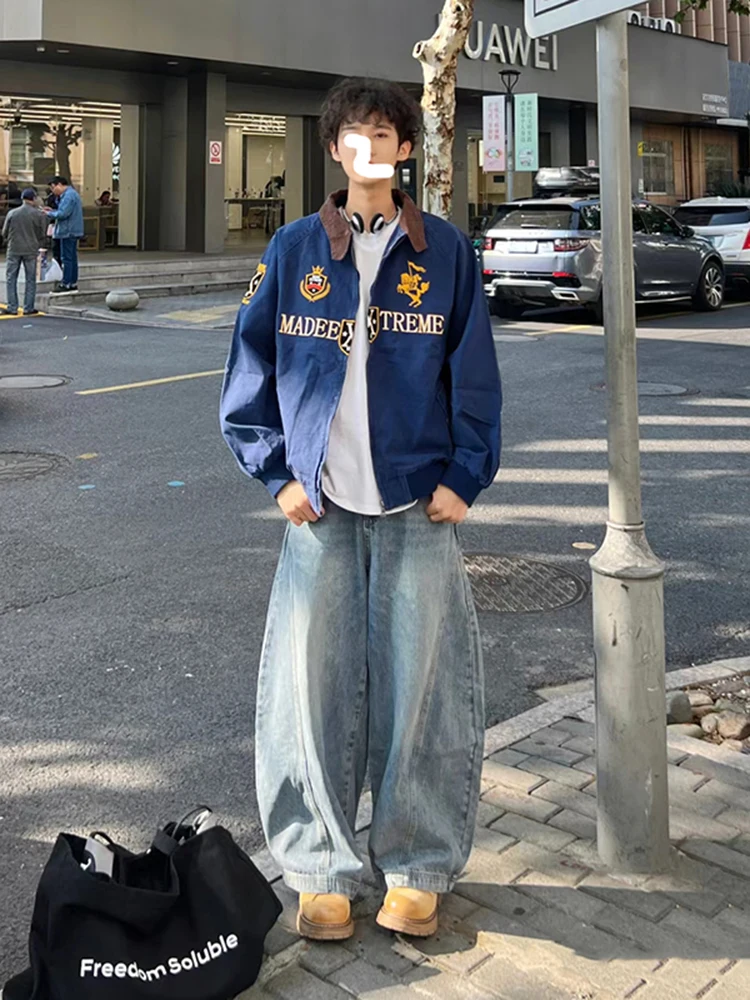 

American Retro Knife Jeans Men's Autumn Winter Loose Straight Leg Wide Leg Pants High Street Cool Casual Trousers