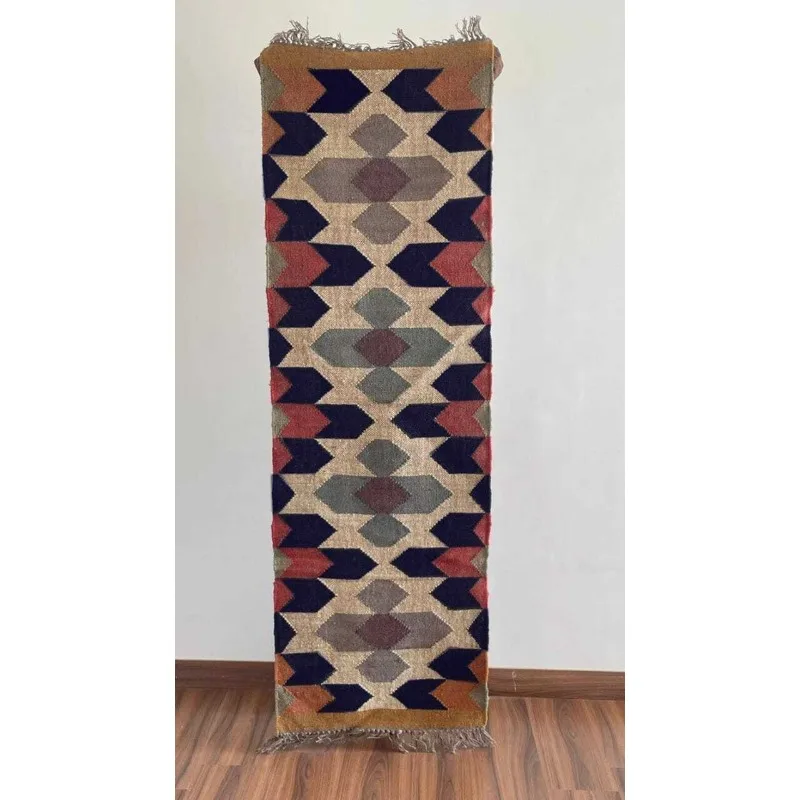 

Hallway Runner Ethnic Kilim Carpet Large Wool Jute Area Rug Kilim Flat Woven Rug