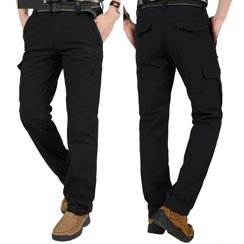 2024 ทํางานกลางแจ้งยุทธวิธีกางเกงผู้ชายฤดูหนาว Casual Cargo กางเกงกันน้ําขนแกะเรียงรายกางเกงเดินป่าเดินทาง Workwear