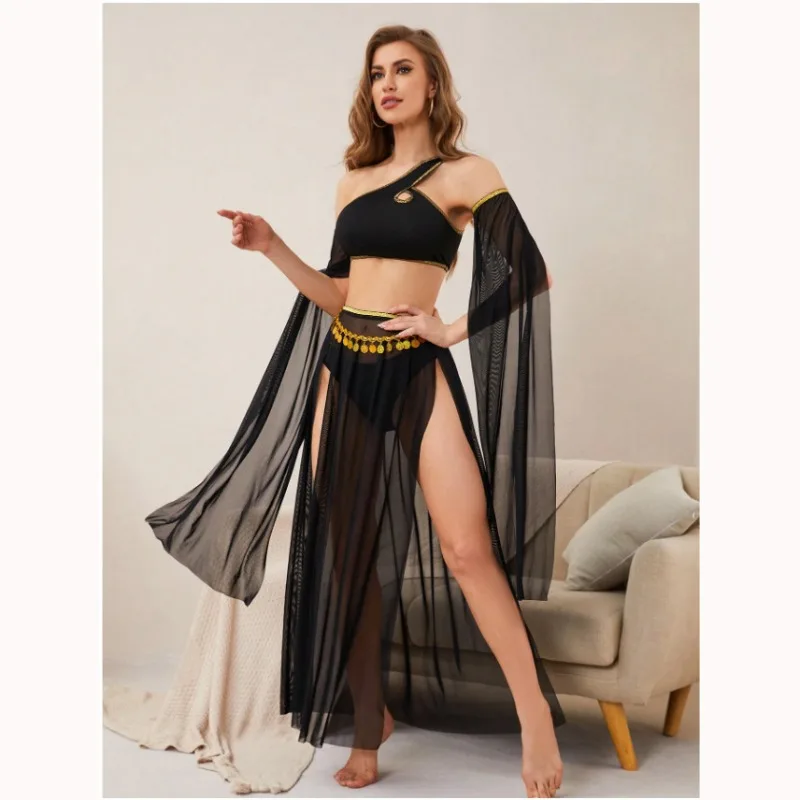 Sexy Dessous Halloween Kostüm Tanz Performance Outfit Spitze Langes Kleid Damen Home Wear Set Sexy Kostüm Damen