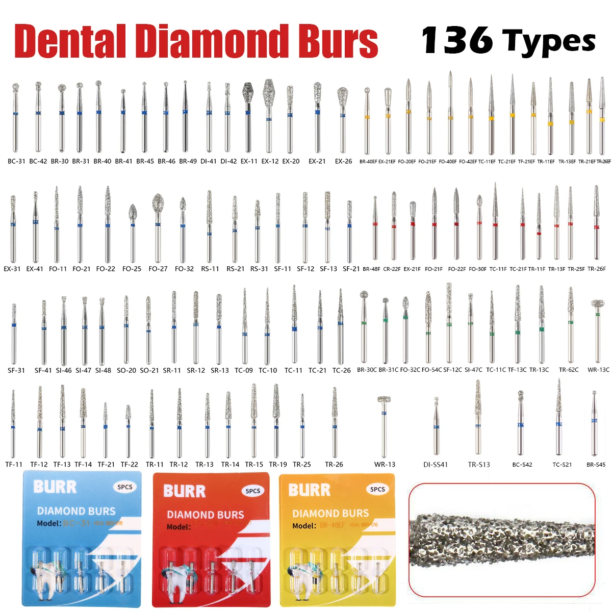 5pcs/box Dental Diamond Burs Teeth Stainless Steel material Polishing Drill High Speed Handpiece for Dia.1.6mm high quality