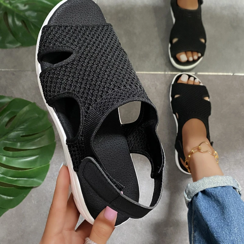 Summer Women Flat Sandals Elastic Breathable Flats Fashion Casual Shoes for Women Open Toe Beach Slides Shallow Mouth Footwear