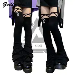 Subculture Y2K Above Knee Leg Cover Japanese Mine Girl Autumn Winter Women's Pumping Pleated Knitted Stacking Socks Leg Warmer