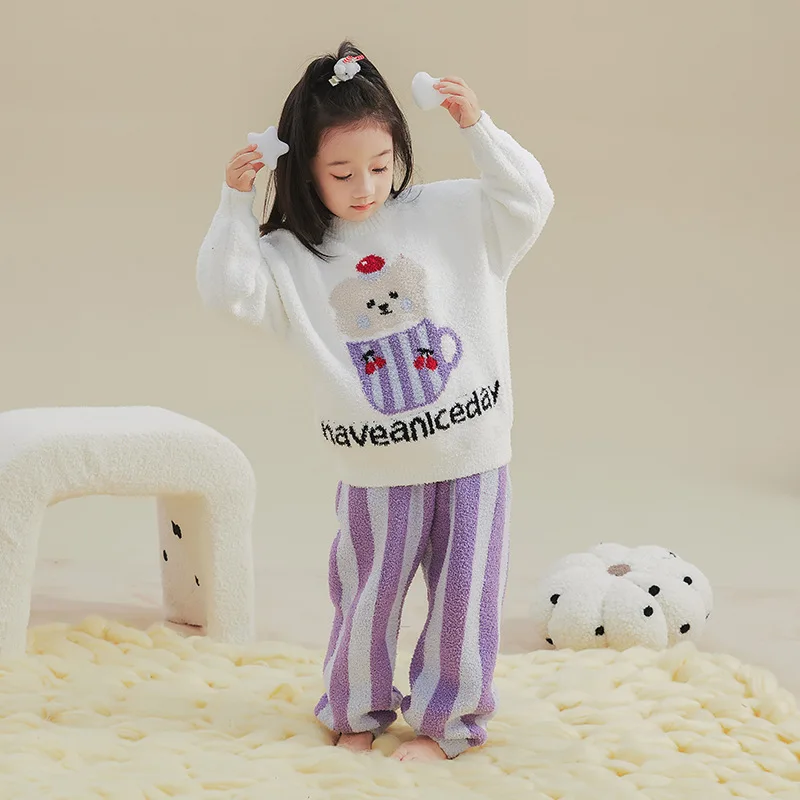 

Children's Pajama Sets Bear Tops + Stripes Pants 2Pcs Kids Pajamas Winter Girl Sets 2 To 6Years Children Clothes Sleepwear