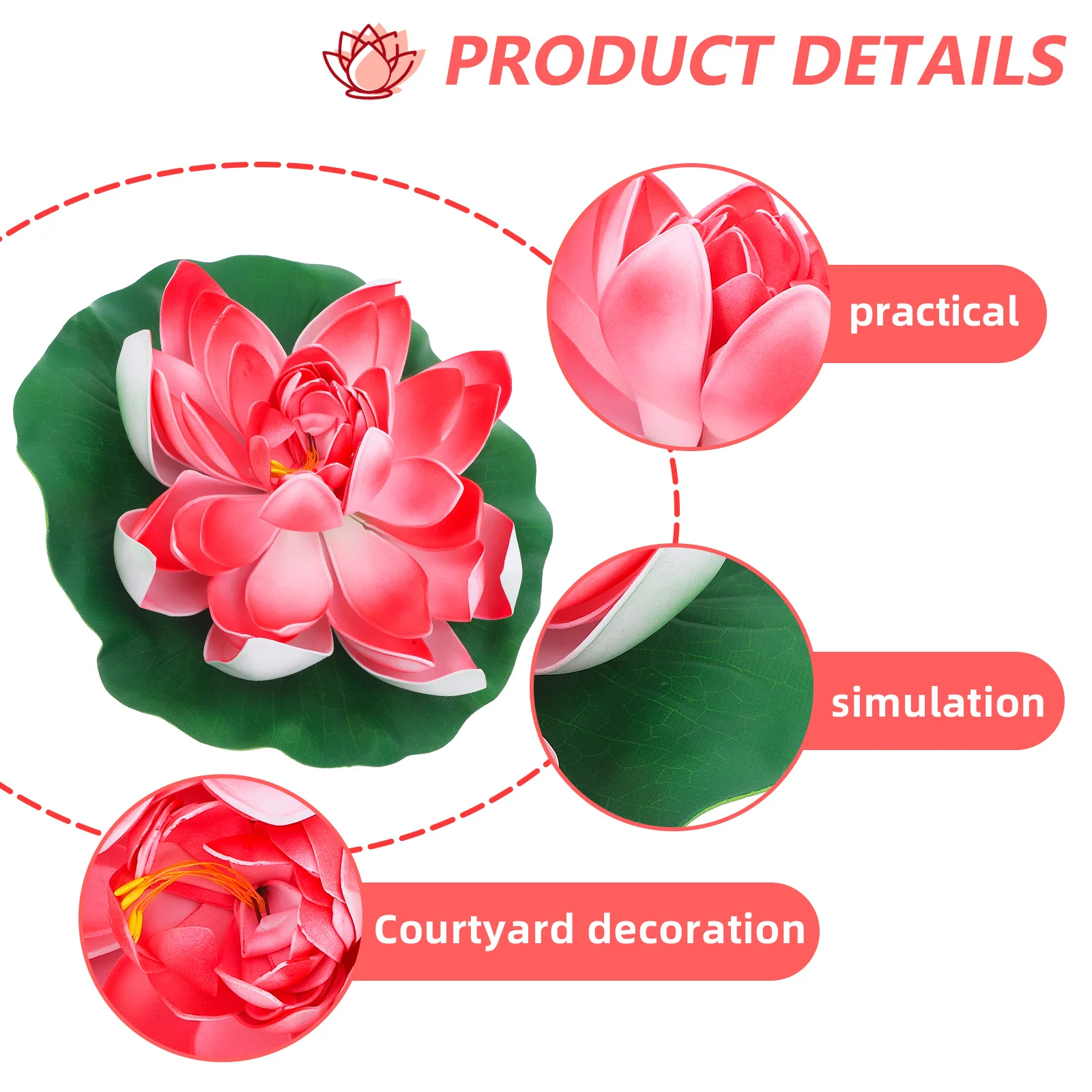 

1Pcs 28Cm Simulation Lotus Flower Artificial Water Lily for Outdoor Indoor Decor Floating Pond Garden Home Use Red Premium Eva