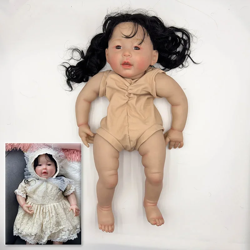 24inch Meilien Lifelike Unfinished Reborn Doll kit painted Doll kit Doll parts with long black hair