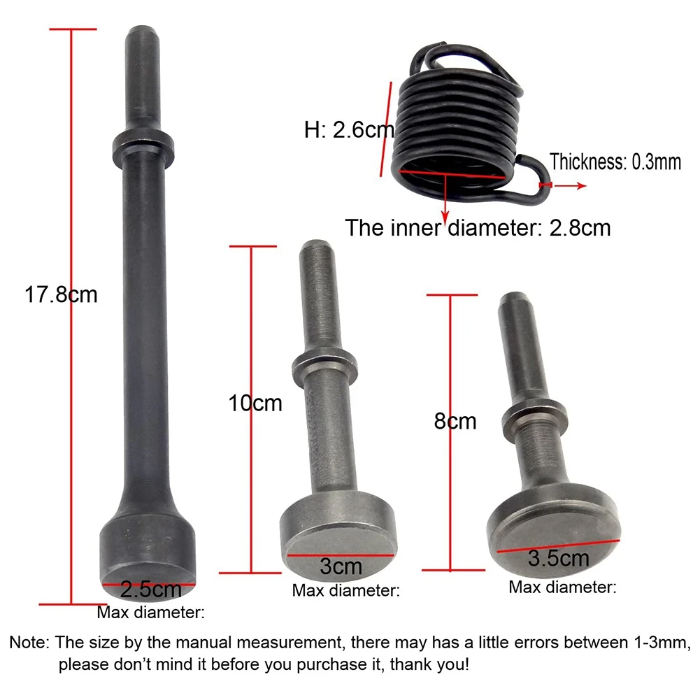 مجموعة مكونة من 3 قطع من لقم مطرقة الهواء الهوائية أداة طويلة و1 × إطار زنبركي