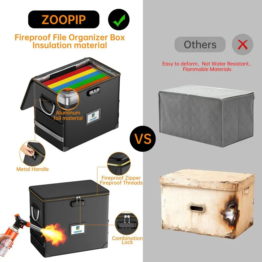 منظم مع قفل، صندوق مستندات مقاوم للحريق، صندوق الأمان الصلب يتضمن 10 مجلدات ملفات معلقة لحجم الرسالة، وخزانة ملفات مع Fi #3