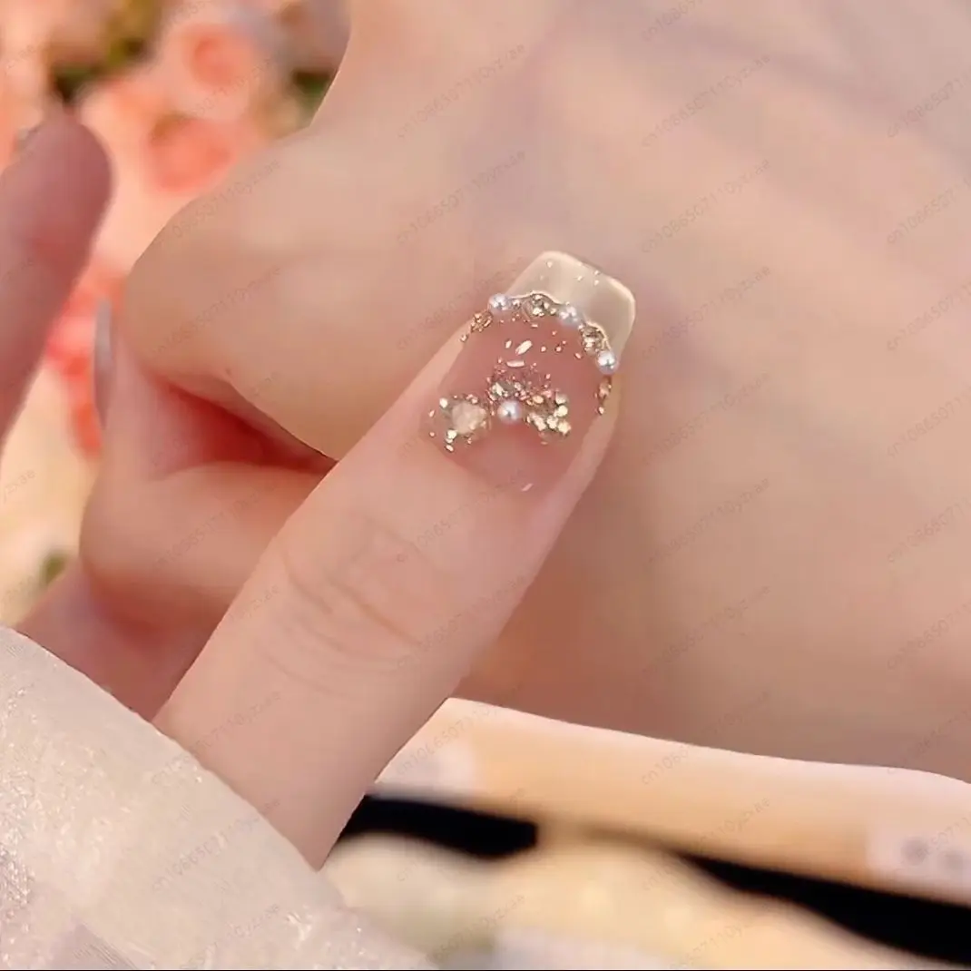Short Almond Press on Nails - Handmade Glue-less Fake Nails, Simple Bunny Design, Perfect for Office, School