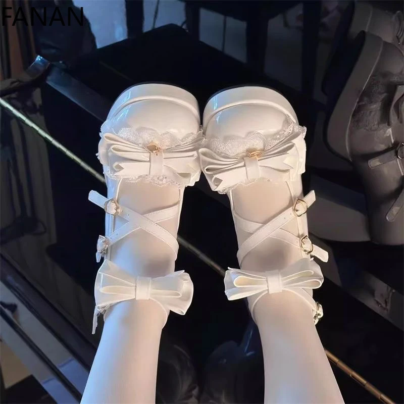 2025 جديد لوليتا أحذية عالية الكعب الدانتيل اللؤلؤ الكراهية السماء منصة الكعوب مضخات الأصلي الحلو مقاوم للماء أحذية نسائية فستان الحفلات #2
