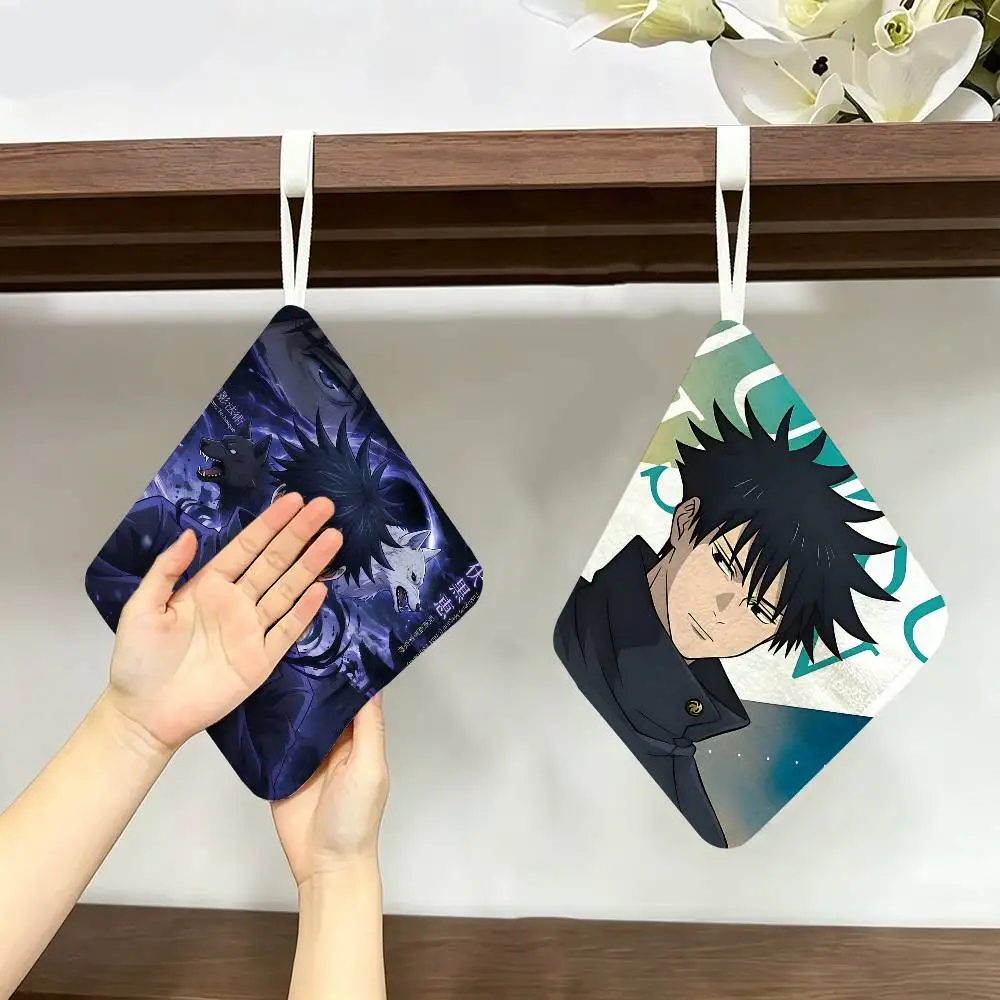Fushiguro Megumi Jujutsu Kaisen Hanging Kitchen Towel, Polyester Cotton Fabric, Absorbent Hand Wiping Towel for Home Dormitory