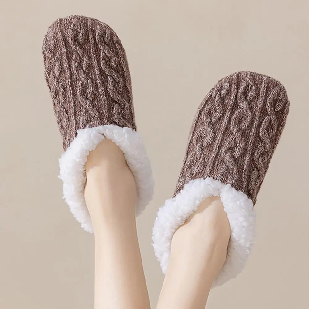 الشتاء الساقين دفئا شيربا الصوف جوارب يمكن السير بها على الأرض للنساء سميكة الدافئة النوم الجوارب مع لاصق عدم الانزلاق القدم المخملية التمهيد #6