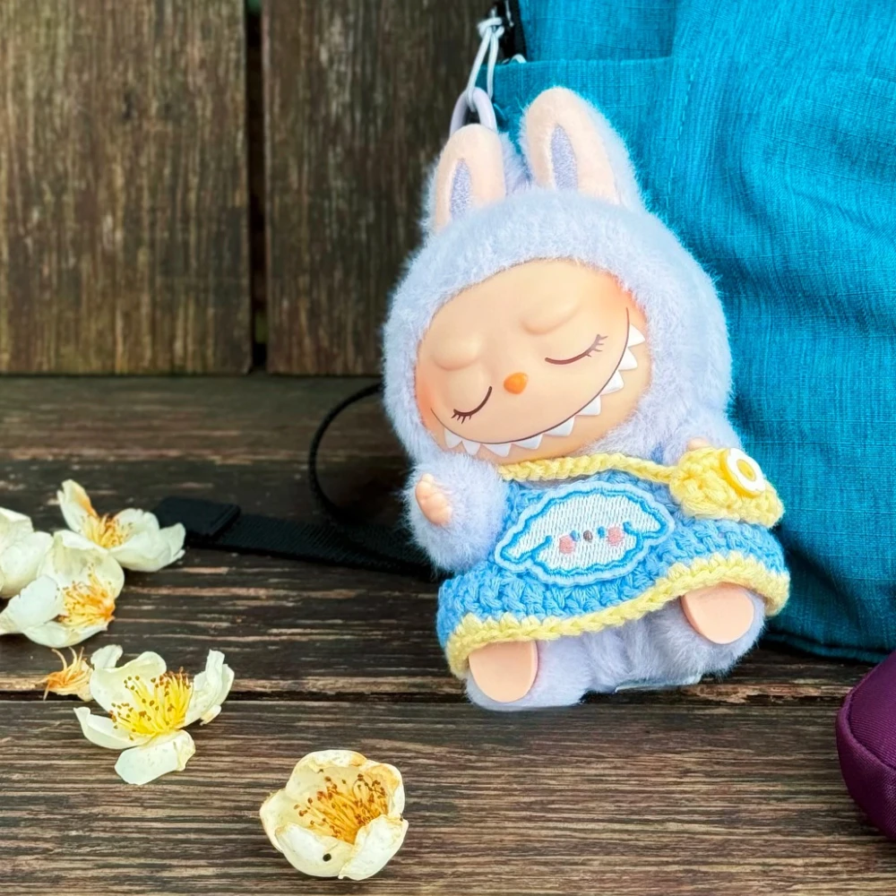 

3.0 Labubu Outfit Travel Flower Dressing Blue Yellow Set for 15/17cm Doll Cute Animal Lucky Bag Backpack Accessories