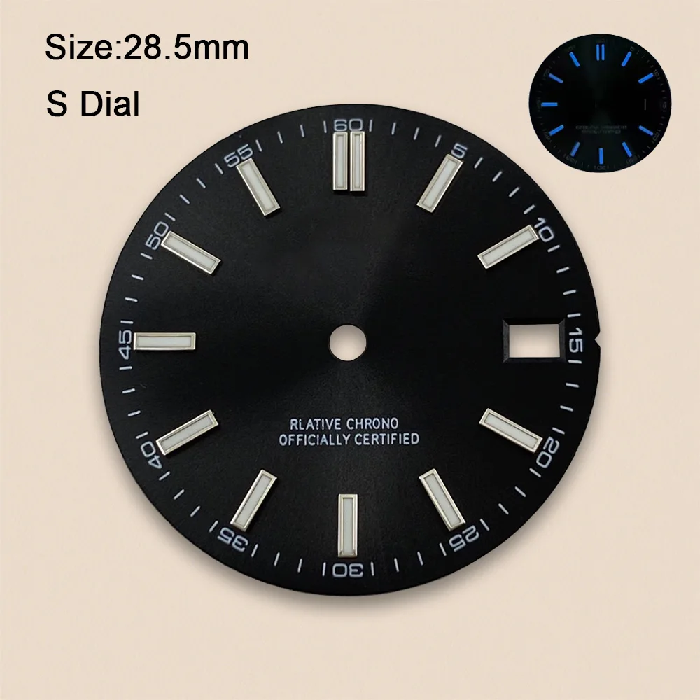 28.5mm S Logo Sunray Dial Suitable For NH35 Japan Movement High Quality Blue Luminous Watch Modification Accessories